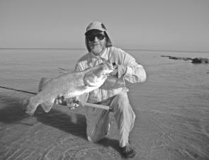 Catching a nice salty barra like this is what heading north is all about. The author landed this one off a Gulf beach.